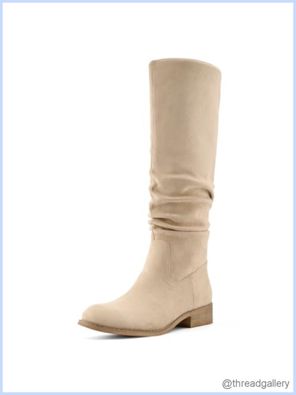Faux Suede Knee High Boots Pointed Toe Side Zip Slouch Flat Low Heel